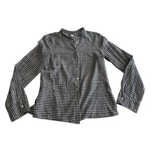 Dosa 100% Cotton Navy White Gingham Lightweight Button Up Blouse sz 3 Large